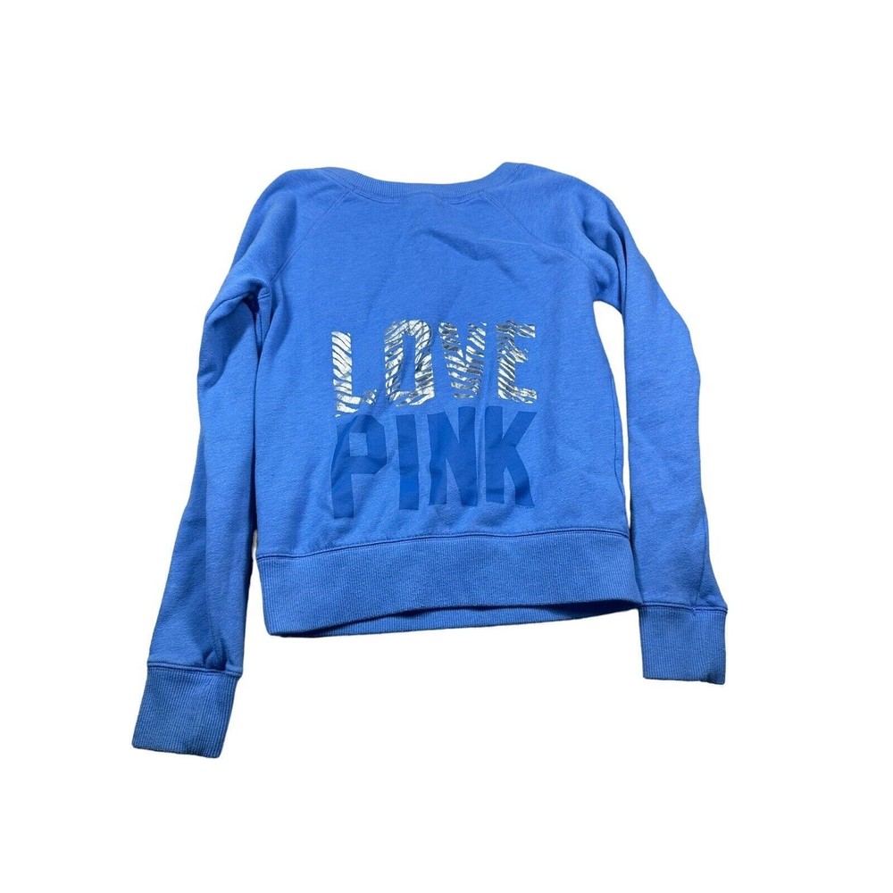 Women’s Victoria’s Secret PINK sweatshirt Crew Neck Blue‎ Logo Pull Over